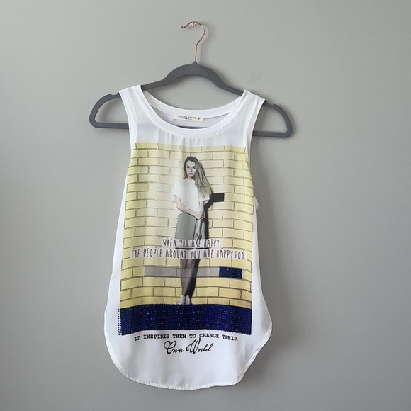 Nylon Apparel White Long Tank W Words Sz Sm - Picture 1 of 10